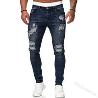2023 Fashion Street Style Ripped Skinny Jeans Men Vintage wash Solid Denim Trouser Mens Casual Slim fit Black Blue denim Pants