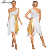 Women Church Choir Worship Praise Dress Modern Lyrical Dance Performance Costume One Shoulder Irregular Hem Dresses Dancewear