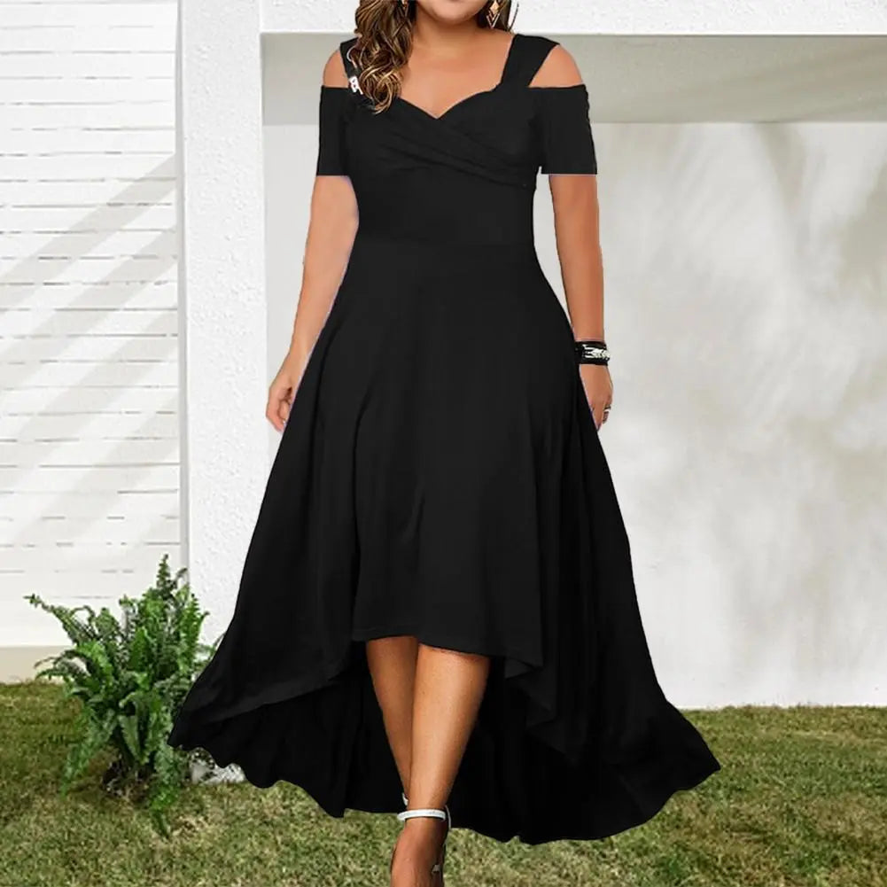 Elegant Plus Size Off-shoulder Summer Dress Flared V-neck Slim Fit Large Hem for Casual Parties Women's Party Wear 3 Years