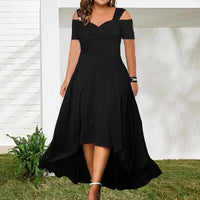 Elegant Plus Size Off-shoulder Summer Dress Flared V-neck Slim Fit Large Hem for Casual Parties Women's Party Wear 3 Years