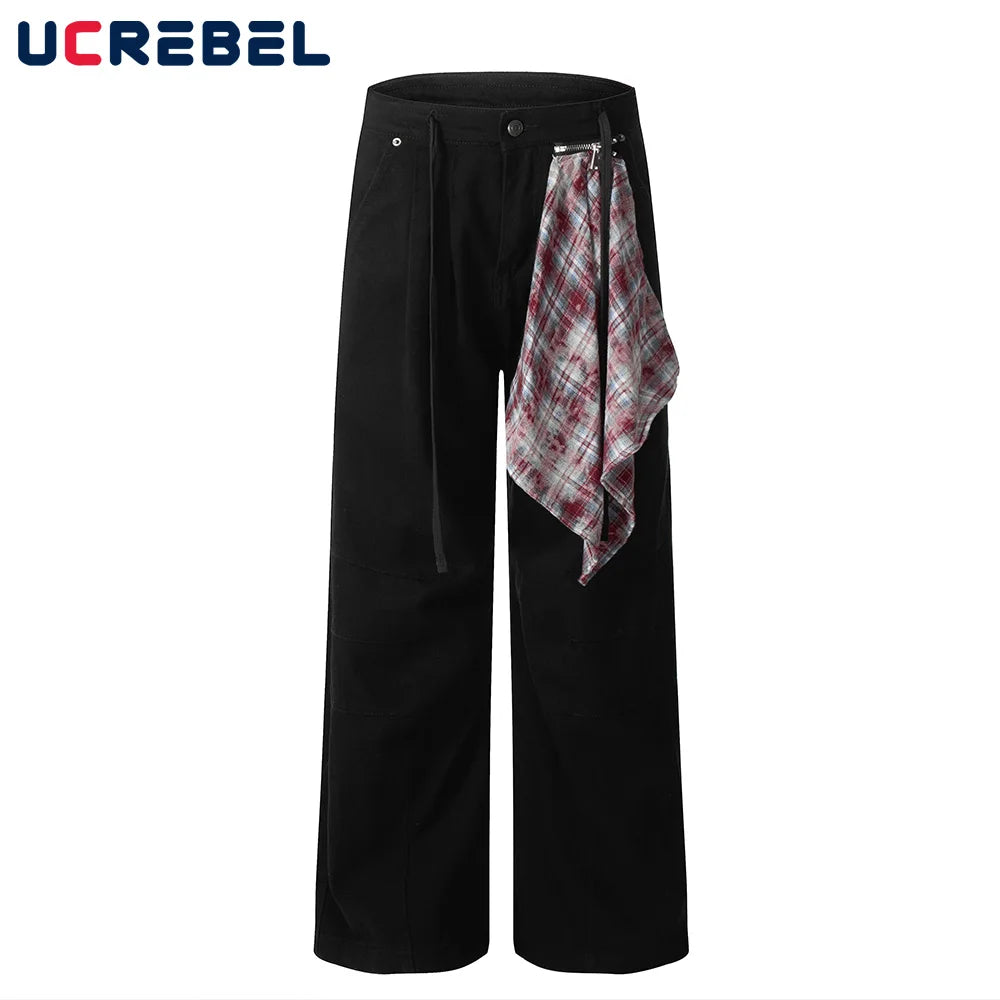 Hip Hop Wide Leg Jeans Mens Patchwork Removable Streetwear Loose Wide Leg Pleated Denim Pants Men