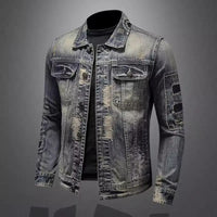 Men's Denim Jacket Vintage Distressed American Style Slim Fit Motorcycle Jacket Workwear Casual Coat Spring Autumn