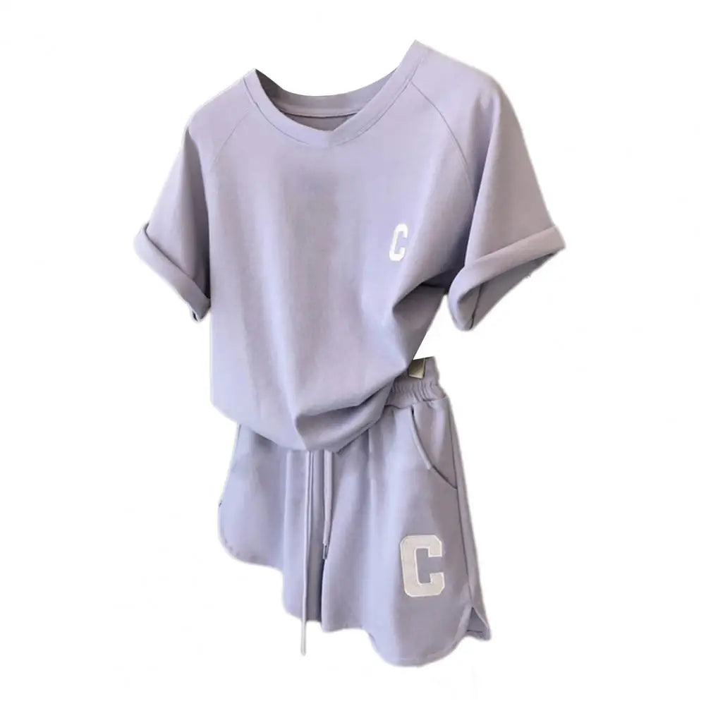 2025 women t-shirt shorts set Summer Tracksuit O Neck Letter Print Short Sleeve T-shirt Drawstring Shorts Sport Clothes