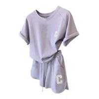2025 women t-shirt shorts set Summer Tracksuit O Neck Letter Print Short Sleeve T-shirt Drawstring Shorts Sport Clothes