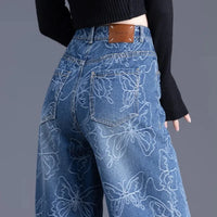 New Wide Leg Jeans Women Autumn High Waisted And Slim Casual All-match Jacquard Narrow Cut Straight Leg Pants Ladies Trouser