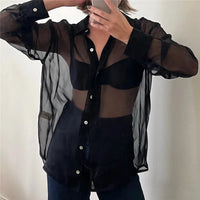 Shirts and Blouses Women Button Up Transparent Shirt Sun-proof Summer Clothes 2023 New Female Causal Fashion Tops Beach Cover Up