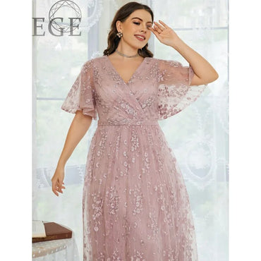 2023 Plus Size V Neck Embroidered Pink Loose Dress 5XL6XLMaxi Loose Elegant Party Party Chiffon Lace Dress