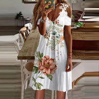 Summer Casual White Lace Dress - V-Neck Suspender Short Skirt