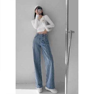 High-waisted Jeans Women's Loose-fit Straight-leg Trousers Draped Wide-leg Denim Pants