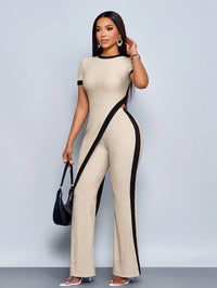 Women's Summer Asymmetric Hem Short-Sleeve T-Shirt and Flared Pants 2-Piece Set