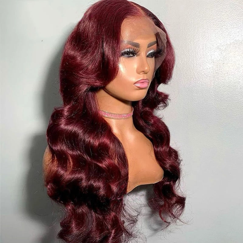 99J Burgundy Red Wig Synthetic Lace Wigs For Women Body Wave Glueless Pre Plucked Hairline Wig With Baby Hair Women Wigs