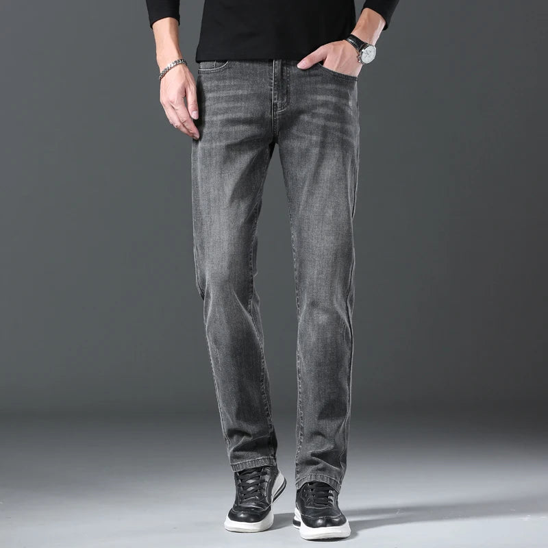 Jeans men straight tube loose 2024 autumn new item business elastic men's versatile casual pants trendy brand long pants men