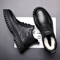 2025 Winter Shoes Mens Snow Boots Warm Plush Cold Winter Fashion Brand Male Footwear Non-slip Flat Ankle Boots Black D591