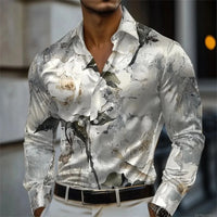 Men's shirt abstract liquid art 3D print shirt, spring and autumn lapel long-sleeved shirt, fashionable casual men's top