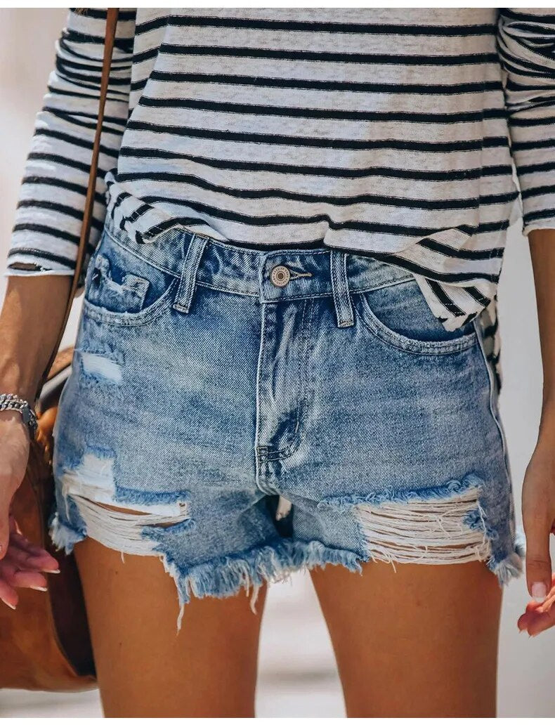 2020 Hot sale summer women's ripped jeans shorts fashion casual slim denim shorts office ladies shorts clothing S-2XL