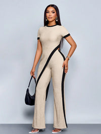 Women's Summer Asymmetric Hem Short-Sleeve T-Shirt and Flared Pants 2-Piece Set