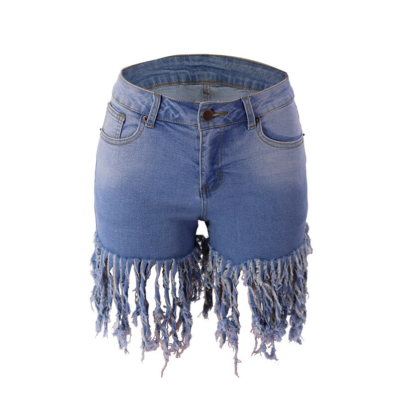 2022 New Women's Summer Tie Dye Long Tassel Denim Shorts Fashion Skinny High Stretch Jeans