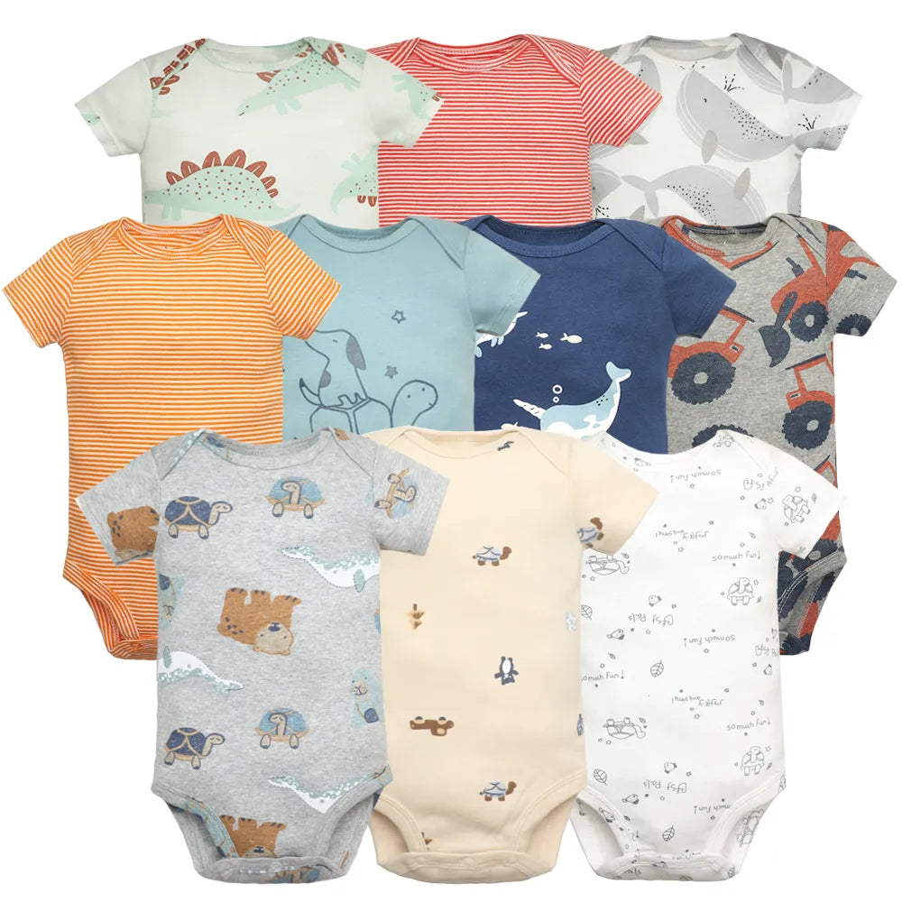 5Pieces Unisex Baby Bodysuits Fashion Body Suits Short Sleeve Newborn Infant Jumpsuit Cartoon Baby Boy Girl Clothes Set Summer