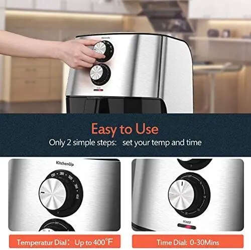 Quarts Air Fryer Oven, 1700W Oilless Cooker with Detachable Dishwasher Safe Basket and Easy Use Knobs for Roasting, Air Frying,