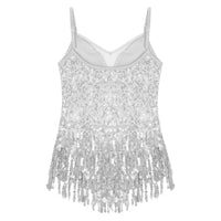 Latin Jazz Dance Dress Gym Kids Girls Shiny Sequins Tassel Fringe Mesh Ballroom Samba Tango Cha Cha Dance Leotards Rave Costume
