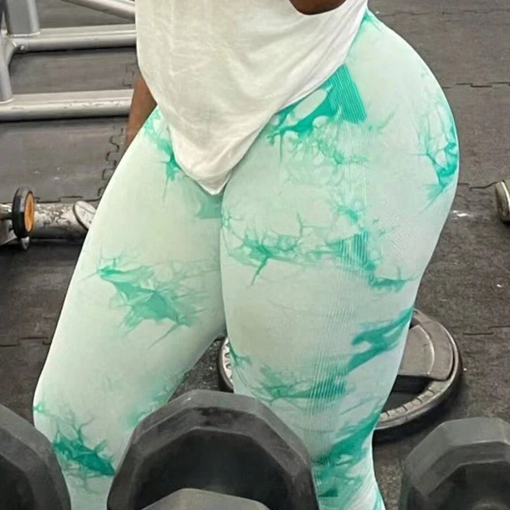 Seamless Tie-Dye Yoga Pants High Waist Peach Booty Leggings for Women - Print Workout Tights Butt Lifting Fitness Cross-Border