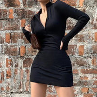 Slim Fit Long Sleeve Zipper Dress Women's Fashionable Design Enhances Body Shape Midi Dress Polyester Nylon Blend Made in Gua...