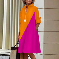 Elegant Solid Shirt Dress Women 2023 Turn Down Collar Long Sleeve Midi Dresses Spring Ladies Commute Casual Loose Pocket Blouses