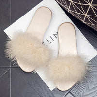 Summer Slippers New Fashion Versatile Women Shoes Comfort High-end Sexy Women Sandals Simple Retro Feather Flat Slippers Тапочки