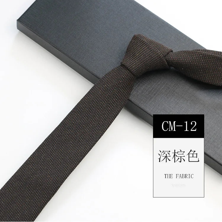 Classic 6cm Solid Navy Brown Neckties For Men Narrow Soft Cotton Neck Ties Casual White Tie Club Party Shirt Accessories Cravat