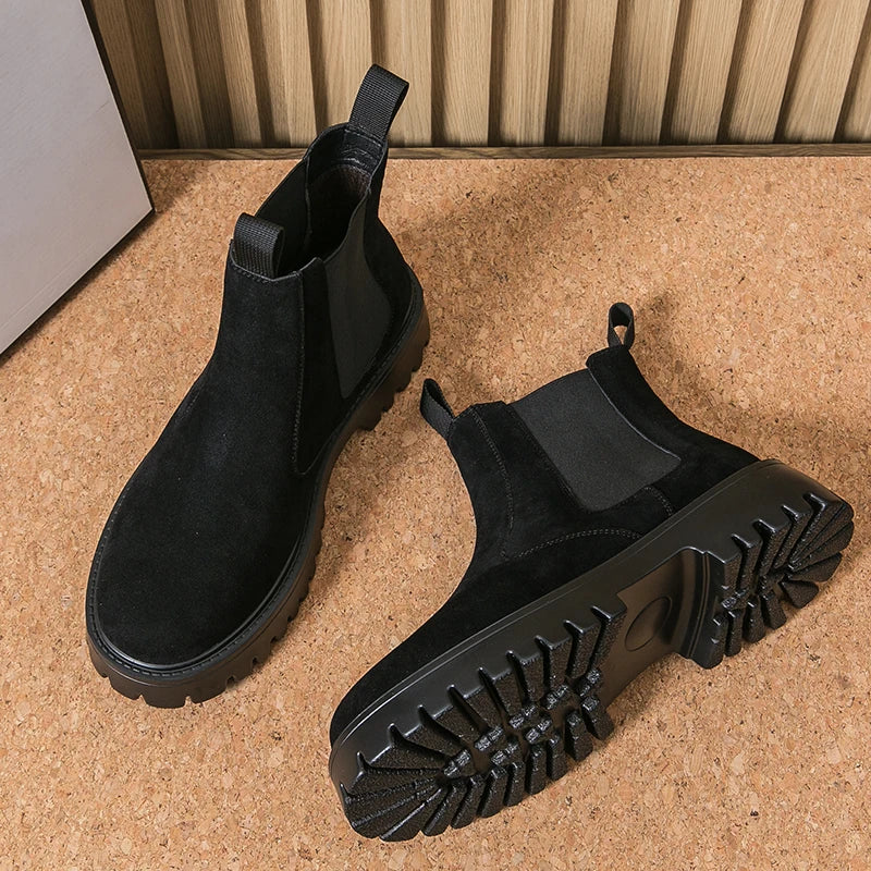 Men Chelsea Boots Retro Comfortable Ankle Boots 2025 Fashion Black Brown Comfortable Fashion British Style Thick-soled Heighteni