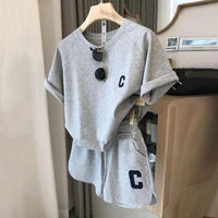 2025 women t-shirt shorts set Summer Tracksuit O Neck Letter Print Short Sleeve T-shirt Drawstring Shorts Sport Clothes