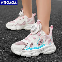 Summer Breathable Children’s Casual Shoes for Girls Rotating Button Sports Running Shoes Outdoor Fashion Flat Walking Sneakers