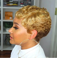 WIGERA Synthetic Short  Hairstyle  Curly Pixie Cut  Bob Wig Glond Brown/ Black/Wine Red Hair  Colored Wigs For Women