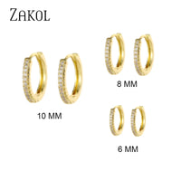 ZAKOL Fashion Round CZ Small Circle Hoop Earrings for Women Gold Color Ear Piercing Jewelry