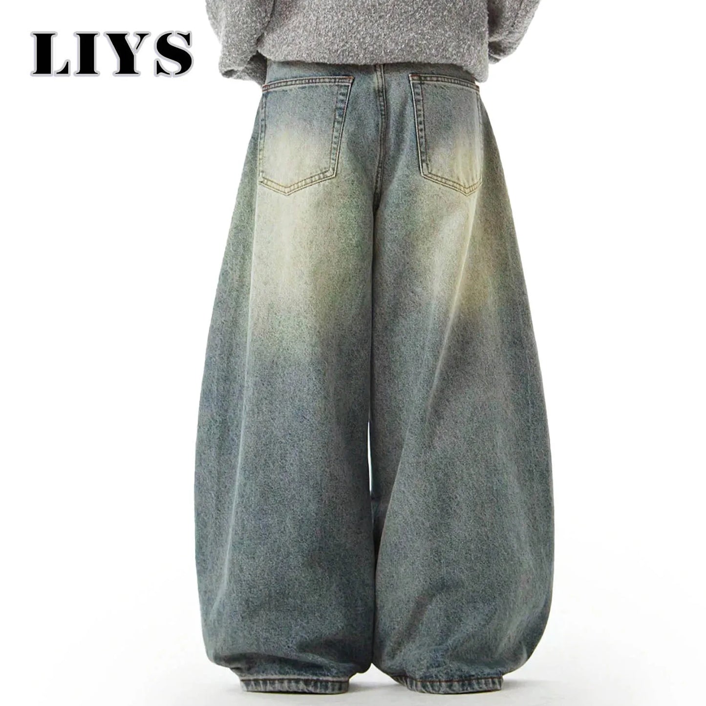 Men's Wear Blue Wide-Leg Denim Pants Baggy Jeans Vintage Three-Dimensional Cut Curved Knife Jeans Loose Fit Summer New Trend