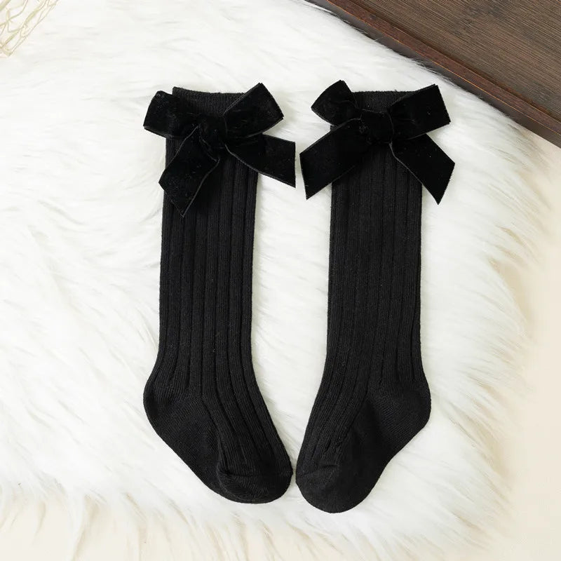 Autumn Winter Baby Girls Bowknot Knee High Socks Toddler Tube Princess Sock For Kids Knitted Socken Cute Leg Warmer 0-8Years