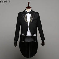 2025 Two Pieces Tailcoat Suit Men's Classic Lapel Tail Tuxedo Coats Pants Sets Men Wedding Groom Dress Up Stage Perform Costumes
