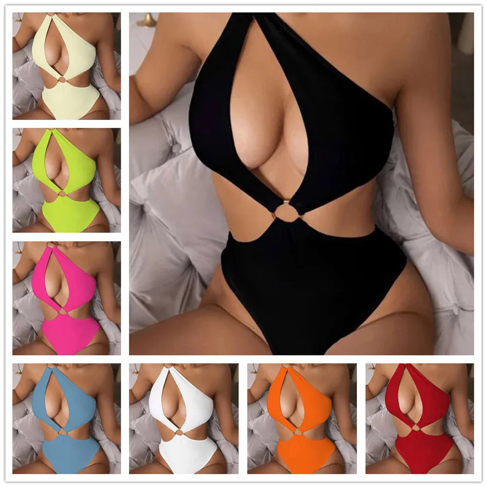 Sexy Swimsuit For Women Cut Out Monokini Push Up Bikinis Women Hollow Out One Piece Swimwear Solid Color Bathing Suit Biquini