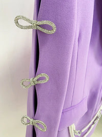 HIGH STREET Newest 2025 Designer Stylish Fashion Women's Pearls Chain Diamonds Beaded Hollow Out Bow Sleeve Blazer Dress