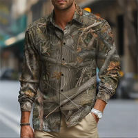 Men's Leopard Printed Shirt Vintage Outdoor Casual Holiday Lapel 3D Printed Lapel Shirt Blue Purple Brown