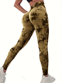 2PCS tie dye seamless women's high waisted yoga pants tight waist and hip lifting elastic wide waist sports leggings