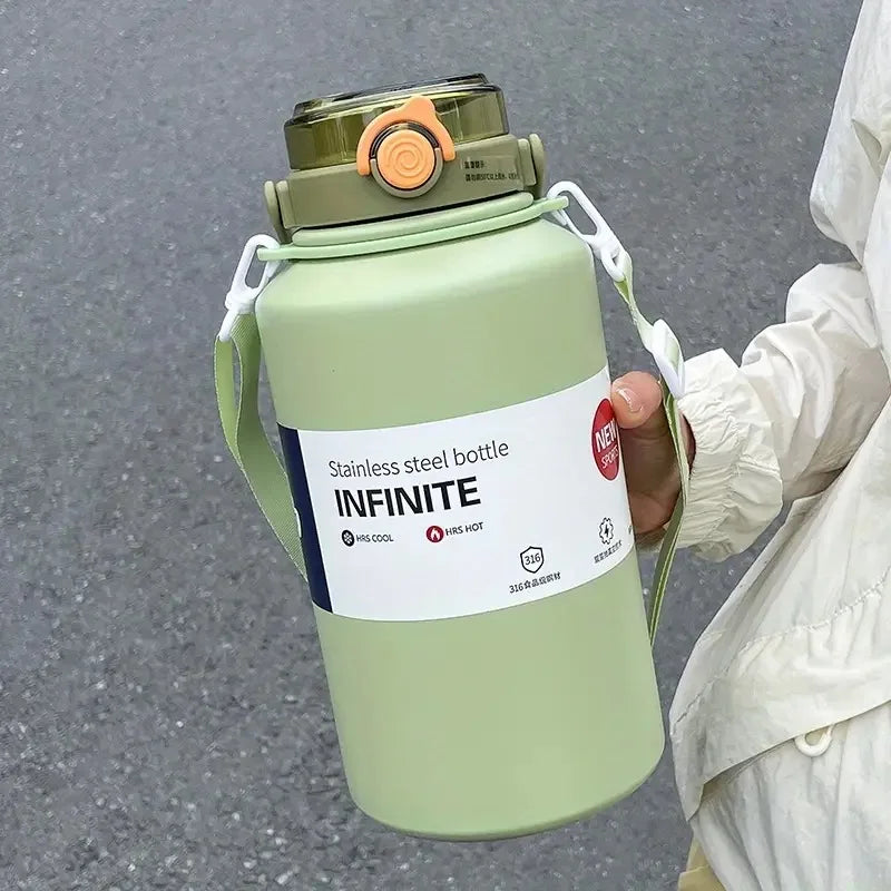 2L/ 67.63oz Large Capacity Stainless Steel Insulated Tumbler with Handle, Ice-Keeping and Thermal Straw, Sports Water Bottle