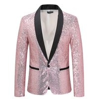 Shiny Sequin Men's Suit Jacket, Stage Performance Coat, White Silver Blue Red Purple Blazers V-neck Single Button S M L XL XXL