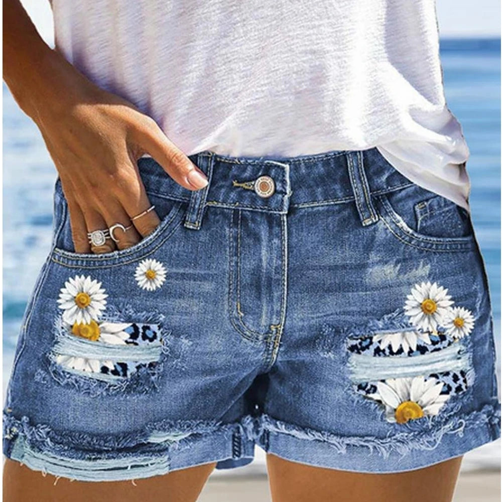 Wepbel Denim Shorts Women's Mid Waist Loose Sexy Hot Short Pants Wash Ripped Short Jeans Summer Straight Jeans