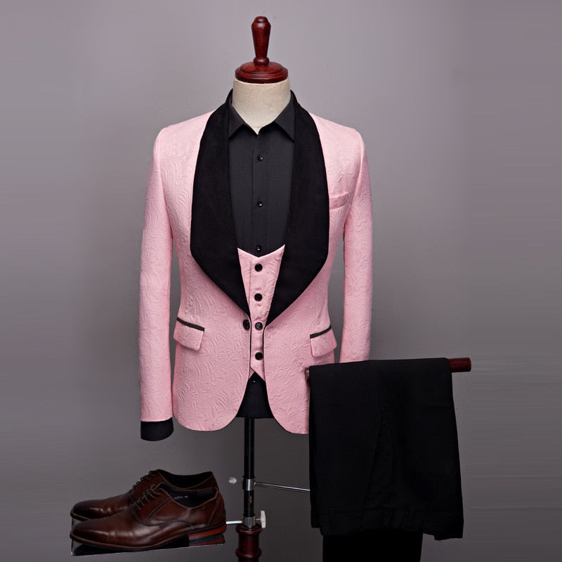 2022 New Men&#39;s Casual Boutique Business Big Black Collar Suit