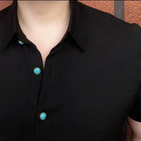 British Style Short Sleeved Shirt for Men Personalized Button Design Casual Business Shirt Slim Social Streetwear Men Clothing