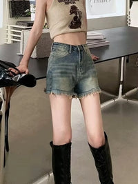 Denim shorts for women in summer, thin cut with holes and frayed edges, design sense, niche high street trendy brand, ins new st
