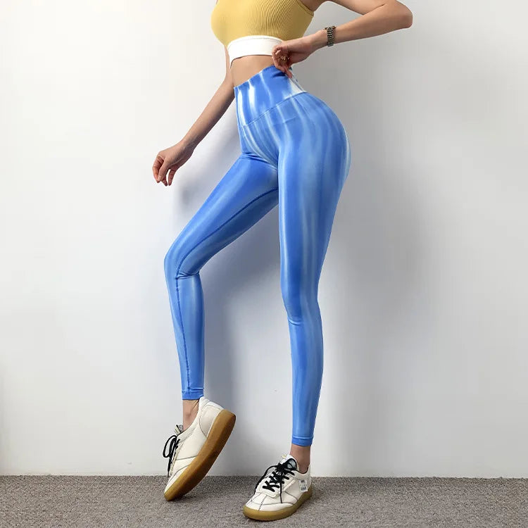 Women Tie Dye Seamless Leggings Scrunch Fitness High Waist Athletic Yoga Pants Soft Nylon Workout Elastic Gym Training Leggins
