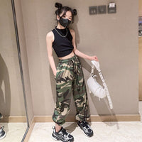 Girls Set Slim Tops Ripped Camouflage Pants Dance Two Piece Autumn Teenager Kids Sportswear 12 13 14 Years Children's Clothing