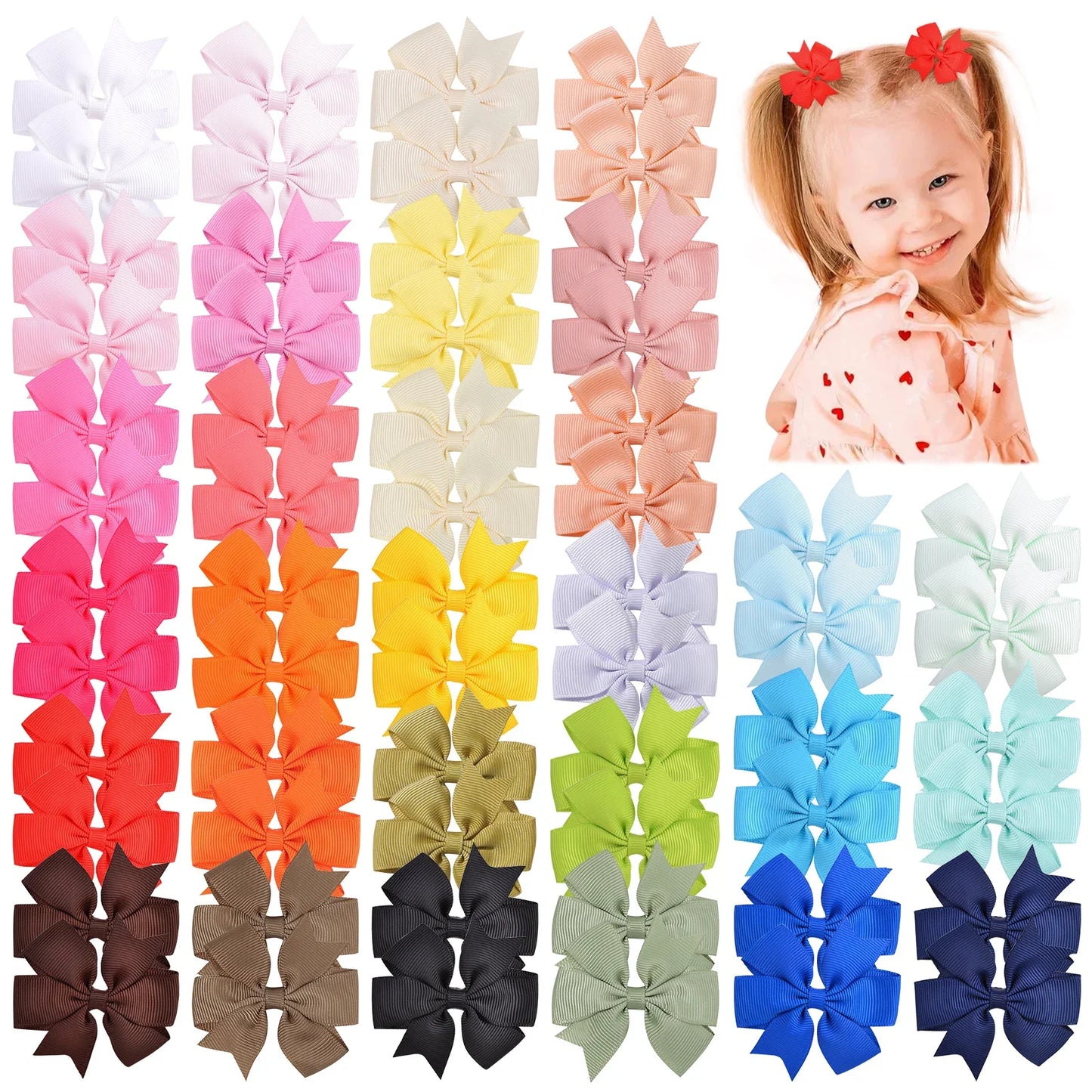20/40Pcs Sweet Random Candy Color Bow Hair Clip Set for Baby Girls Cute Ribbon Hairpin Kids Headwear Kids Hair Accessories Gifts